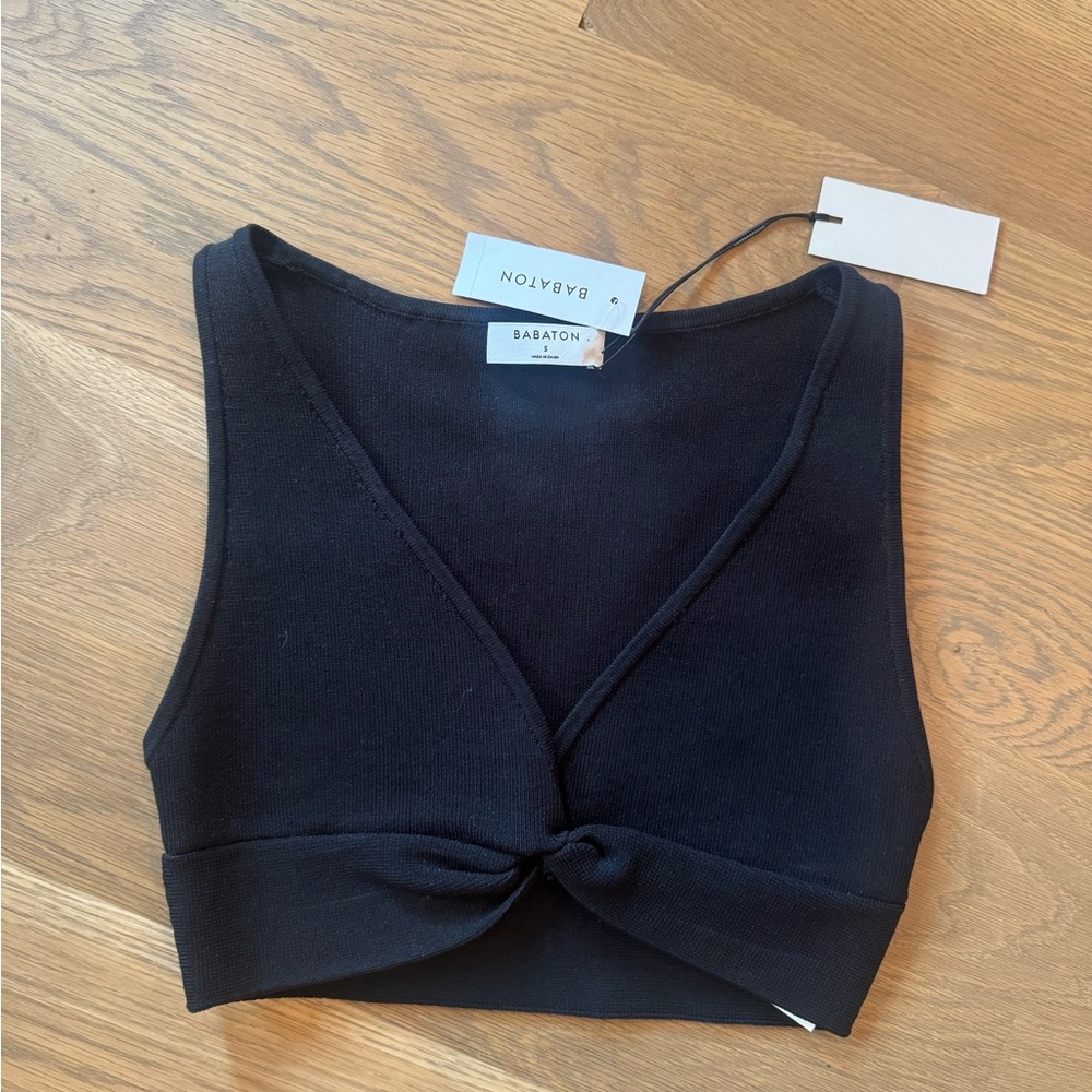 Babaton Black Crop Tie Front Tank Top